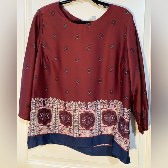 Maroon and navy Boho Blouse, Preloved in great condition, size Large - Picture 1 of 2